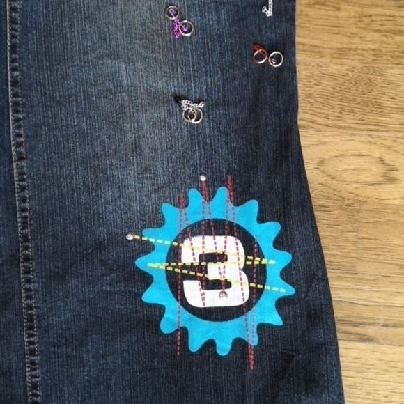 Long Distressed Grafitti Denim Mermaid Skirt Large - Picture 8 of 12